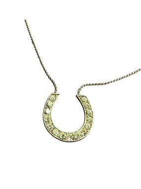 Vintage Clear Rhinestone Horseshoe Silvertone 17 - 20 inches Long